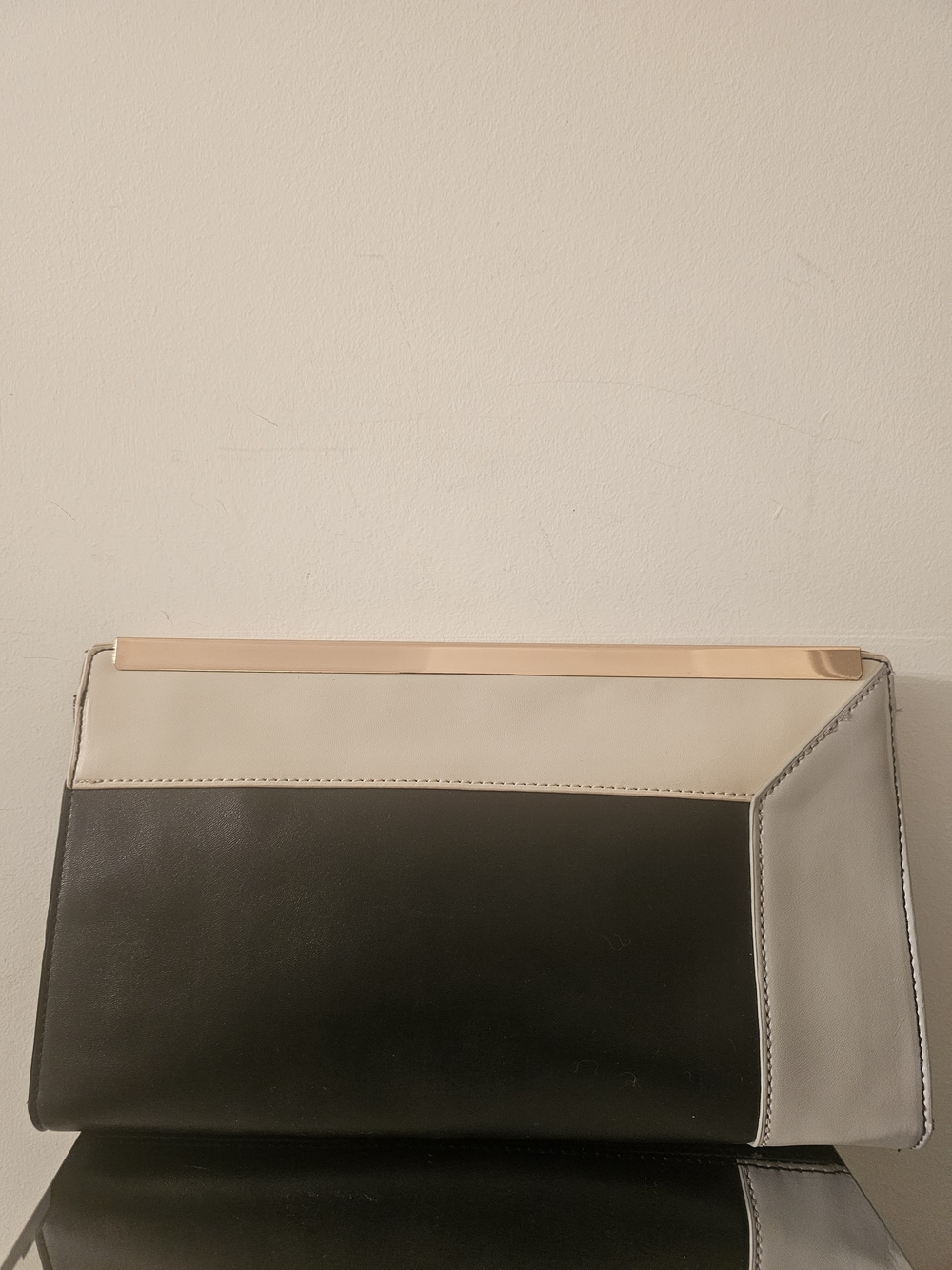 Charming Charlie Colorblock Clutch in Black, Cream & Gray with Gold Trim